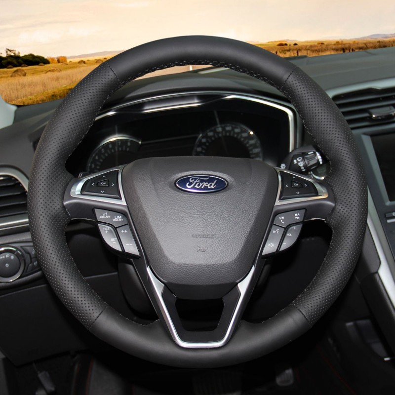 Loncky Auto Custom Fit OEM Black Genuine Leather Car Steering Wheel